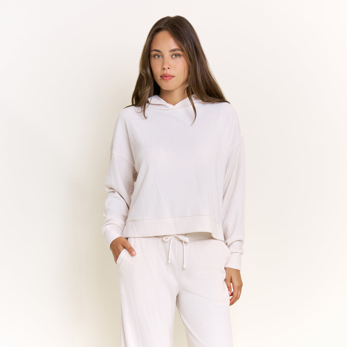 Sleepy Sunday Hoodie Pant Set in Heather Ivory - -