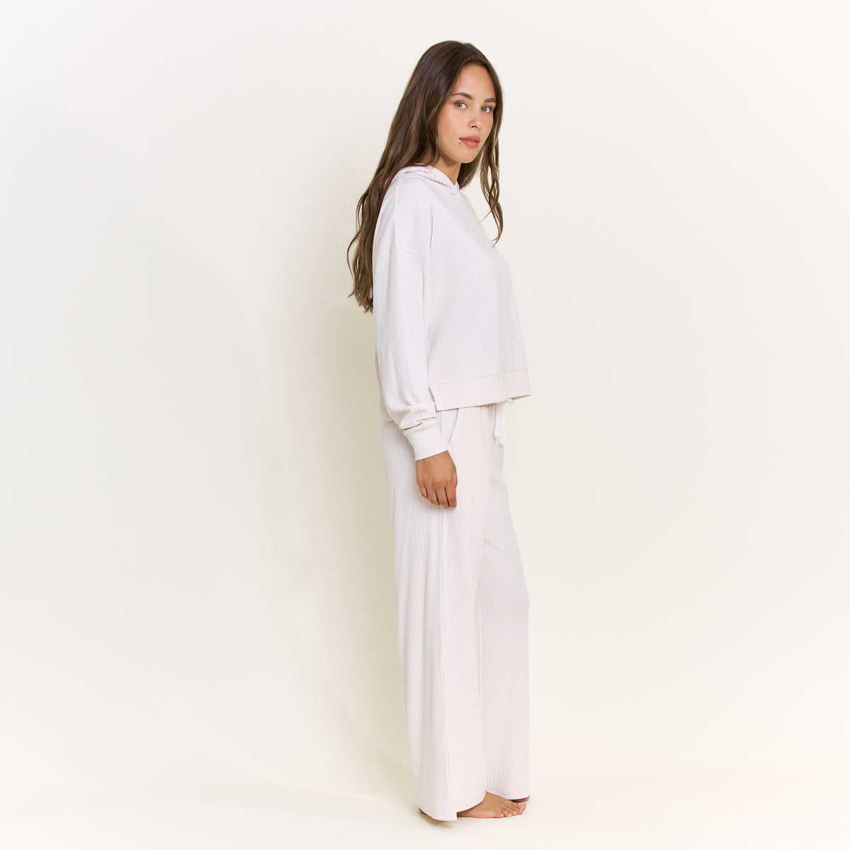 Sleepy Sunday Hoodie Pant Set in Heather Ivory - -