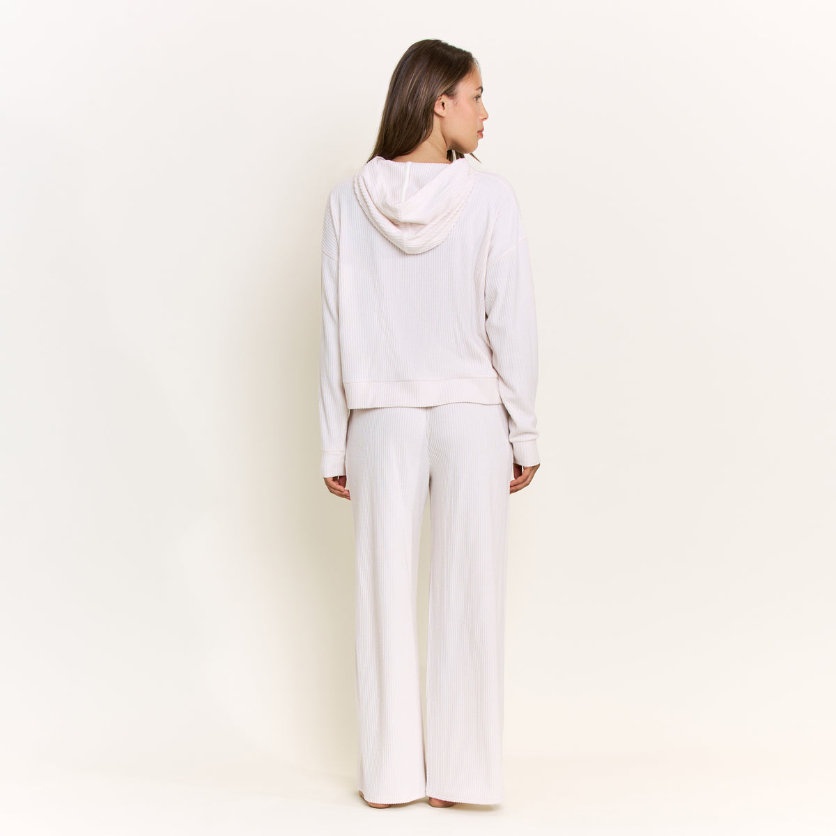 Sleepy Sunday Hoodie Pant Set in Heather Ivory - -