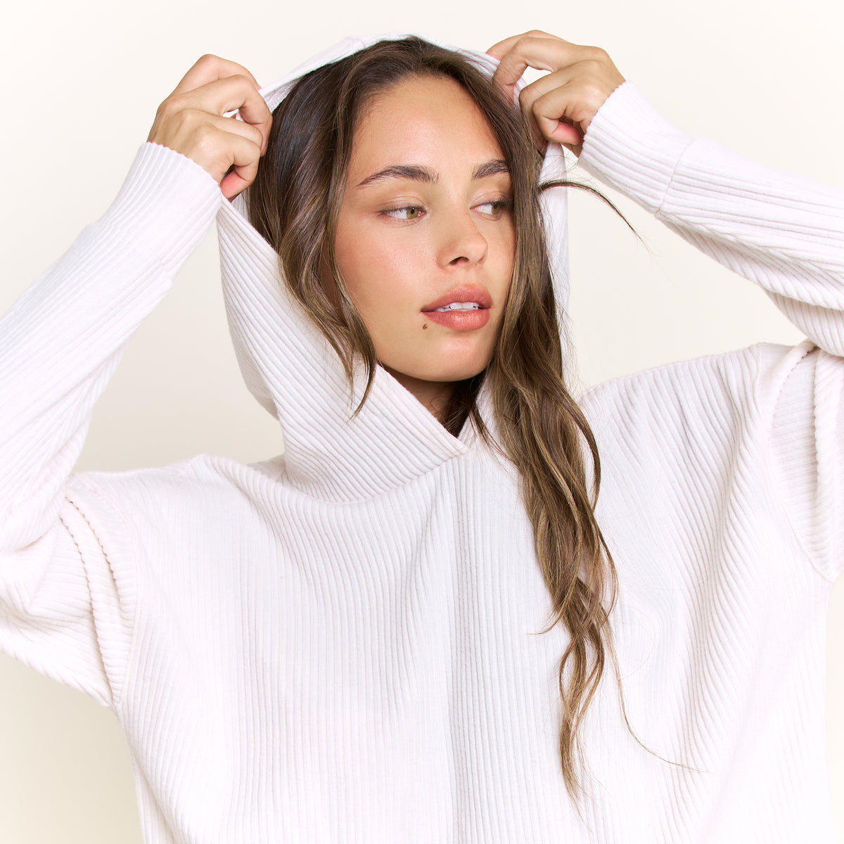 Sleepy Sunday Hoodie Pant Set in Heather Ivory - -