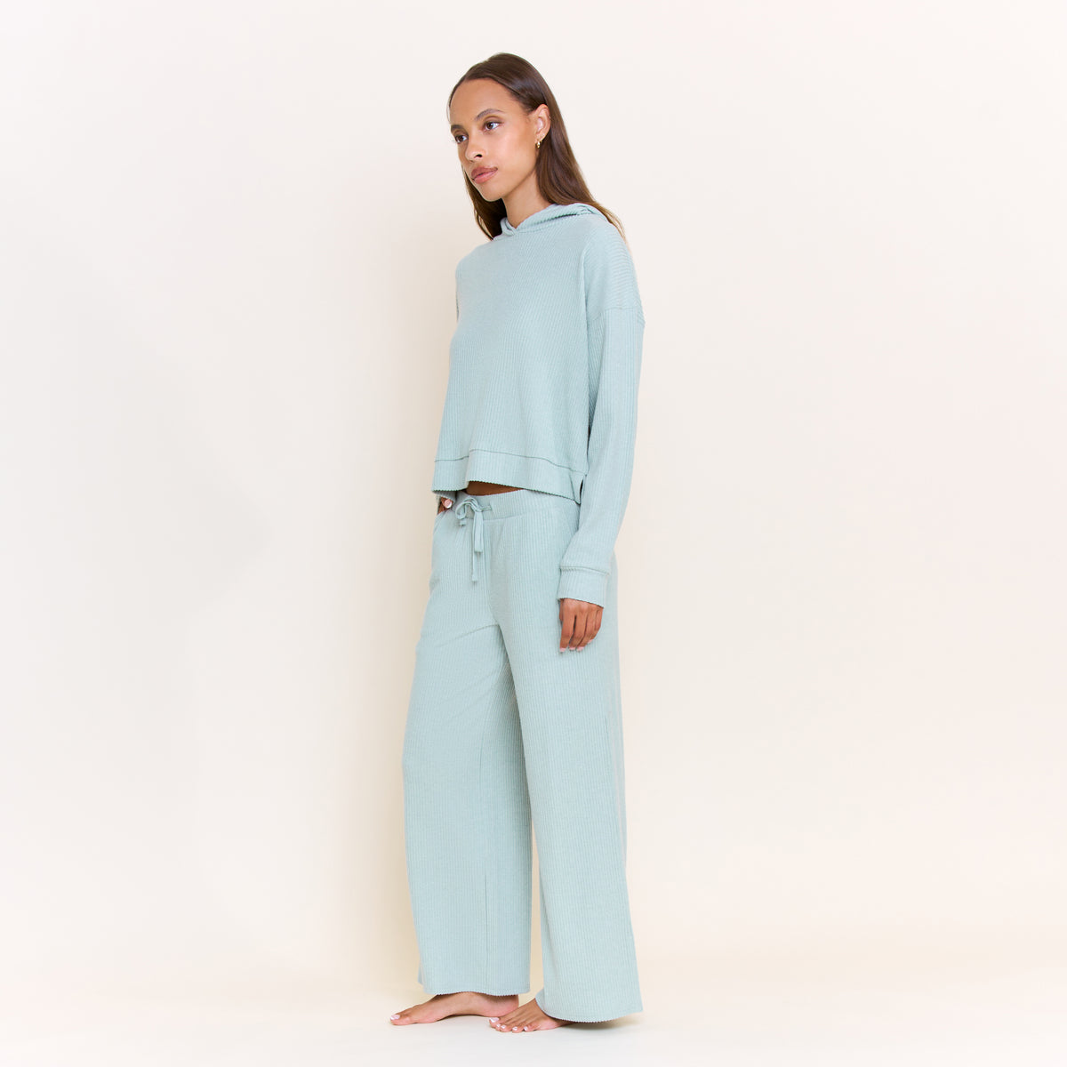 Sleepy Sunday Hoodie Pant Set in Heather Sage Mist - -