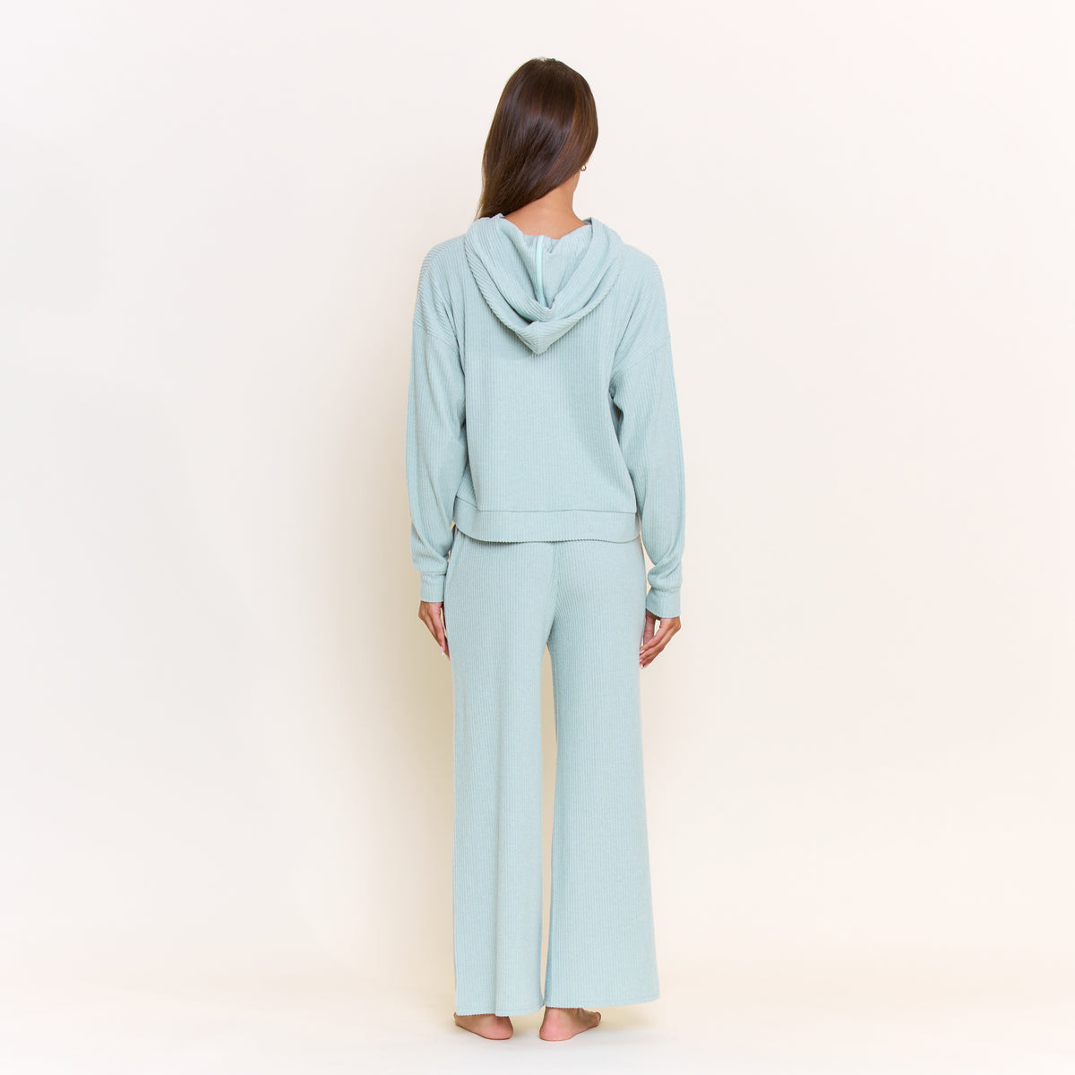 Sleepy Sunday Hoodie Pant Set in Heather Sage Mist - -