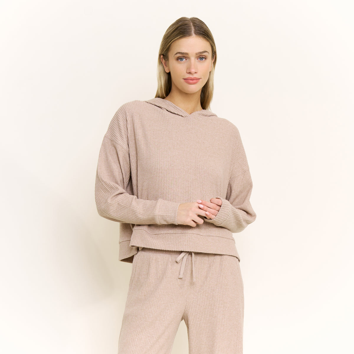 Sleepy Sunday Hoodie Pant Set in Heather Taupe - -