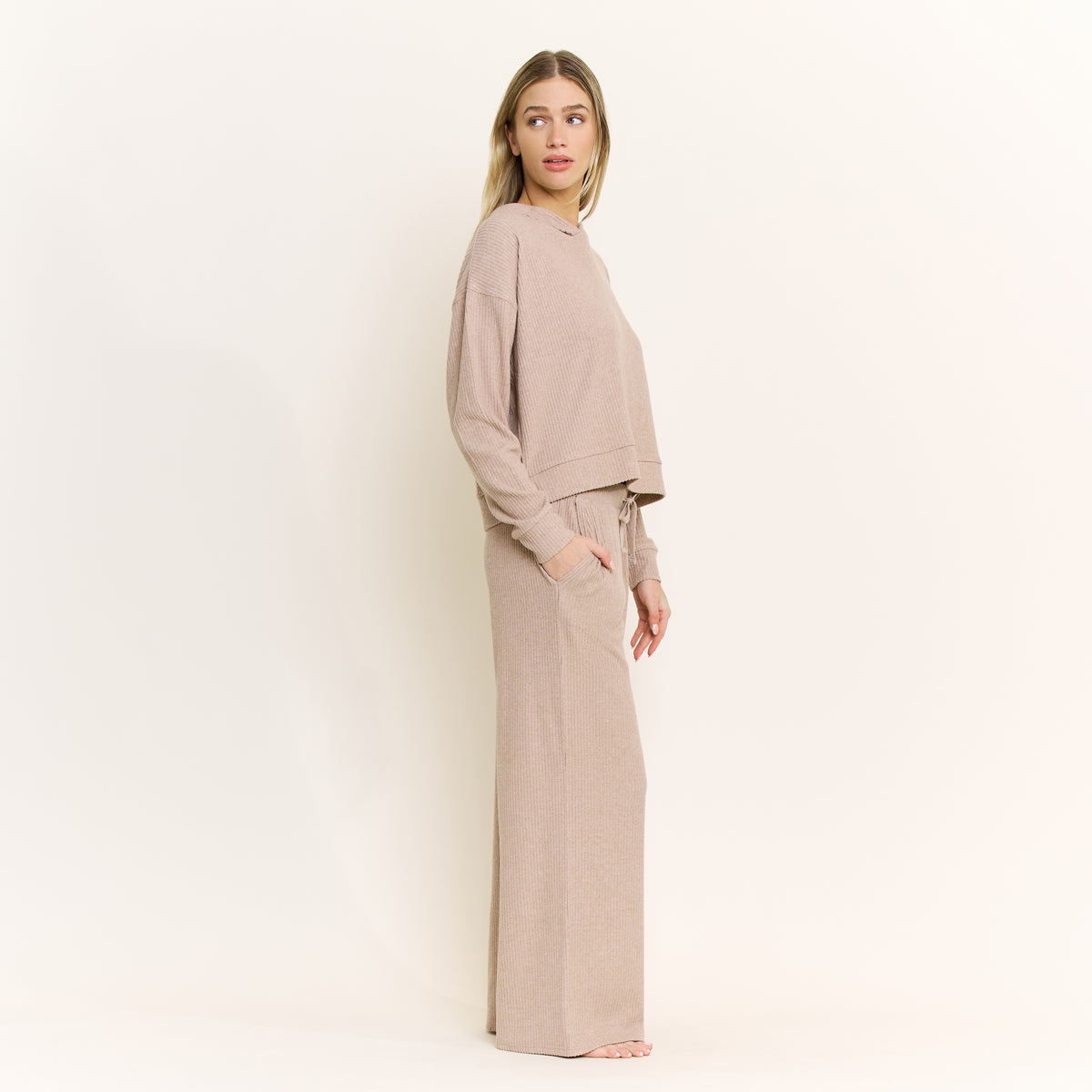 Sleepy Sunday Hoodie Pant Set in Heather Taupe - -