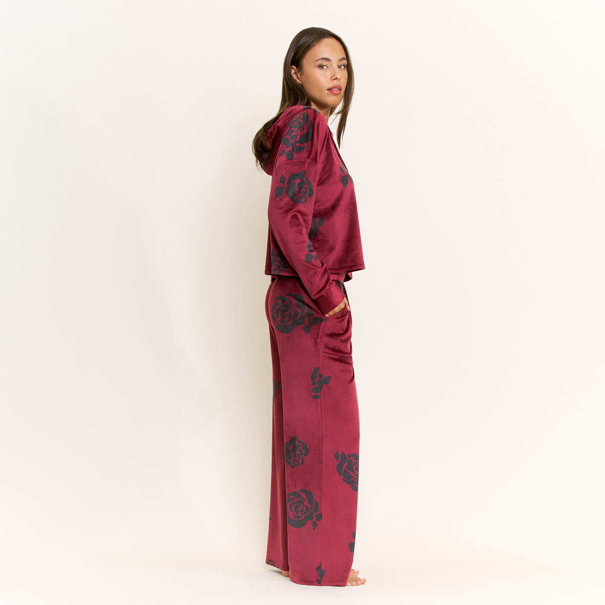 Simply Cozy Hoodie Pant Set in Winterberry Roses - -