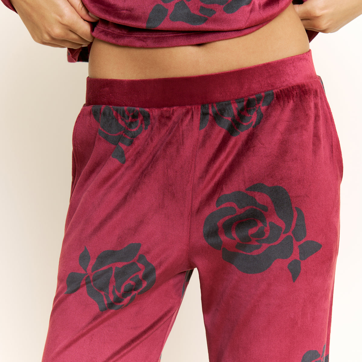 Simply Cozy Hoodie Pant Set in Winterberry Roses - -