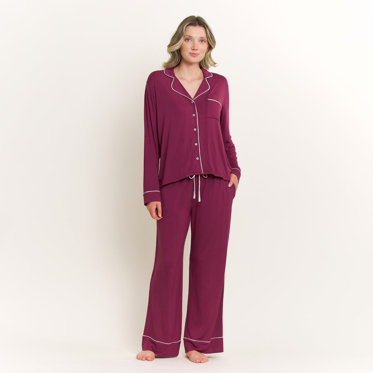 All American Long PJ Set in Raspberry - -