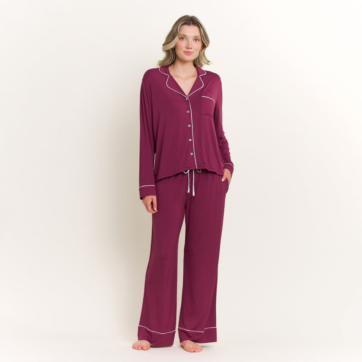 All American Long PJ Set in Raspberry - -