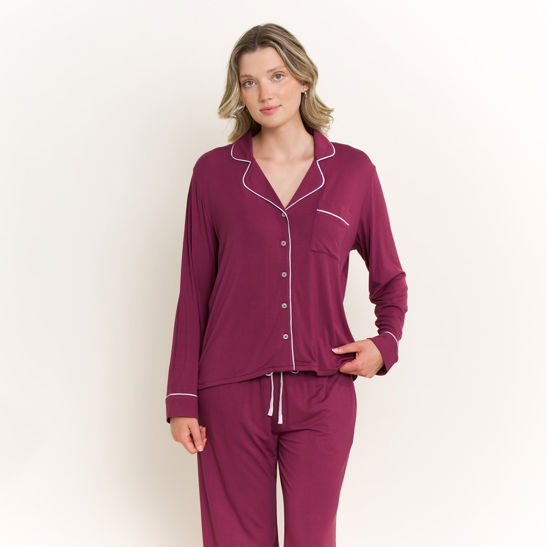 All American Long PJ Set in Raspberry - -