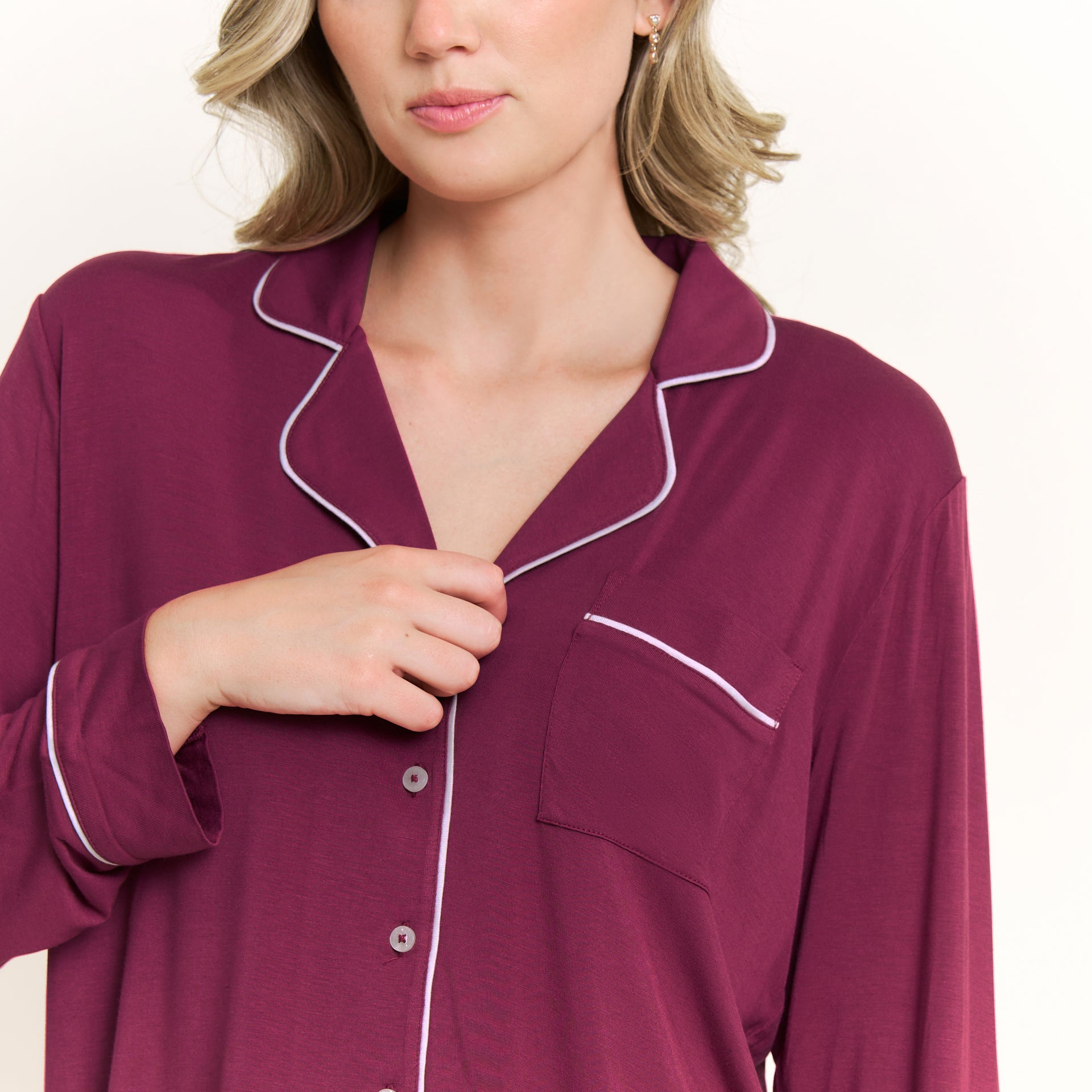 All American Long PJ Set in Raspberry - -