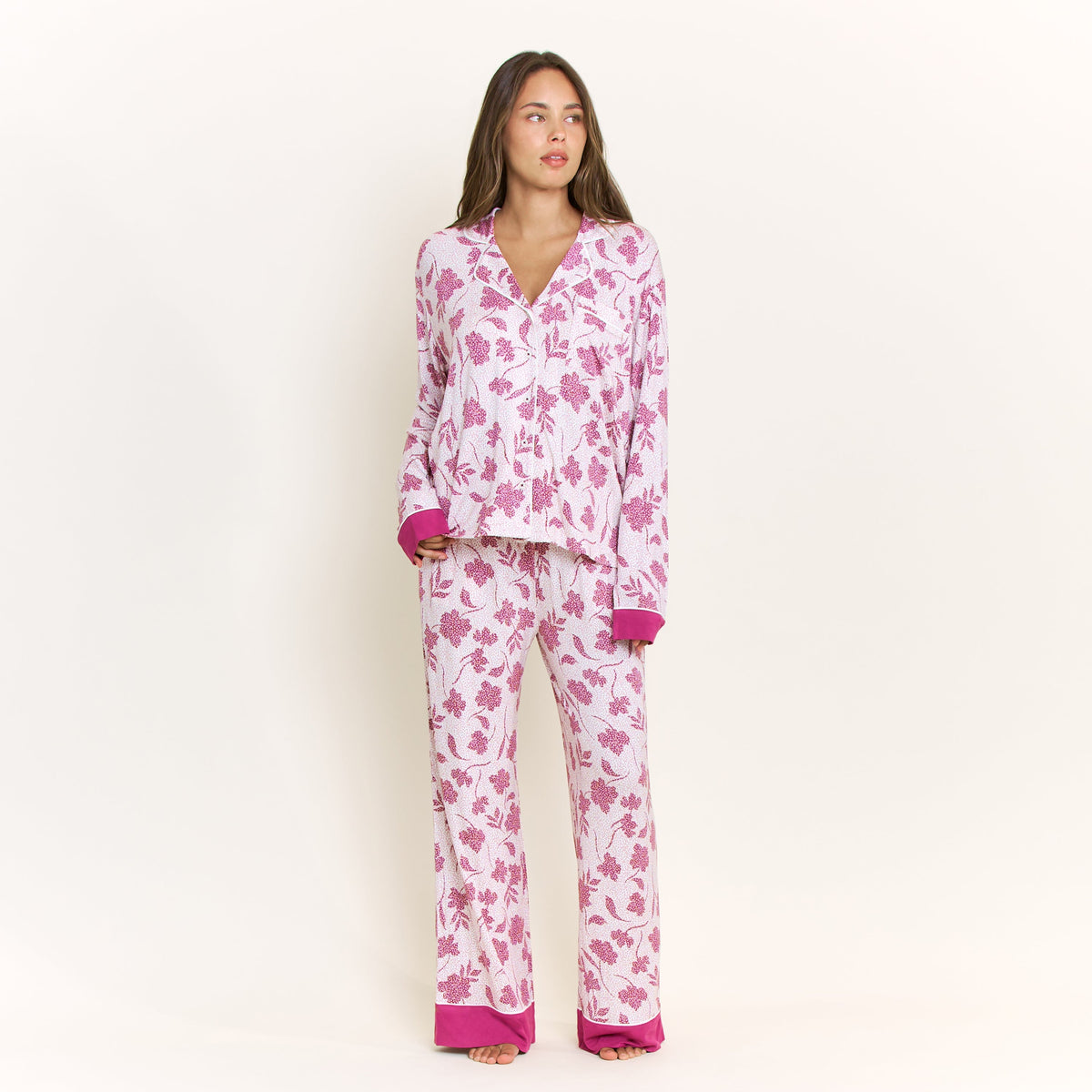 All American Long PJ Set in Romantic Lilac Vines - -