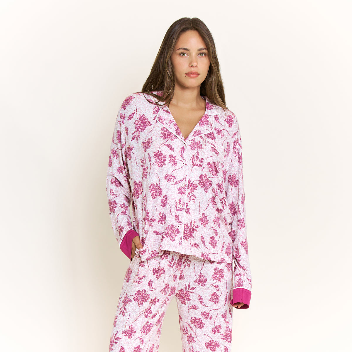 All American Long PJ Set in Romantic Lilac Vines - -