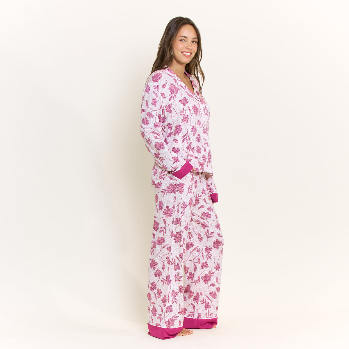 All American Long PJ Set in Romantic Lilac Vines - -