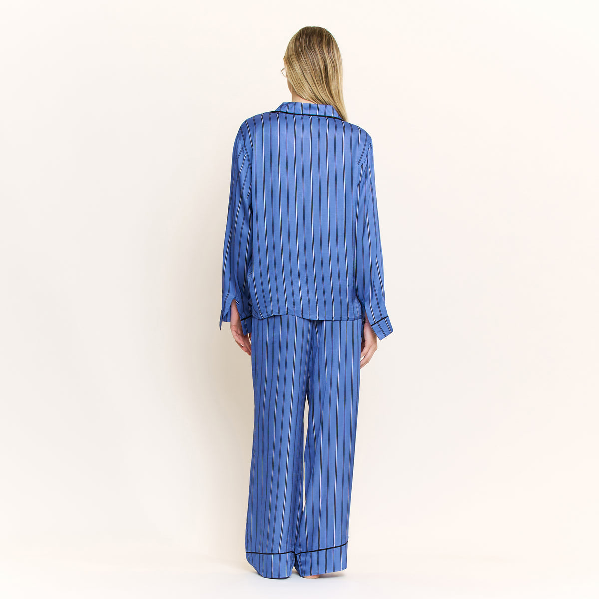 Lunar Luxe Long Sleeve PJ Set in Cobalt Pin Stripe - -