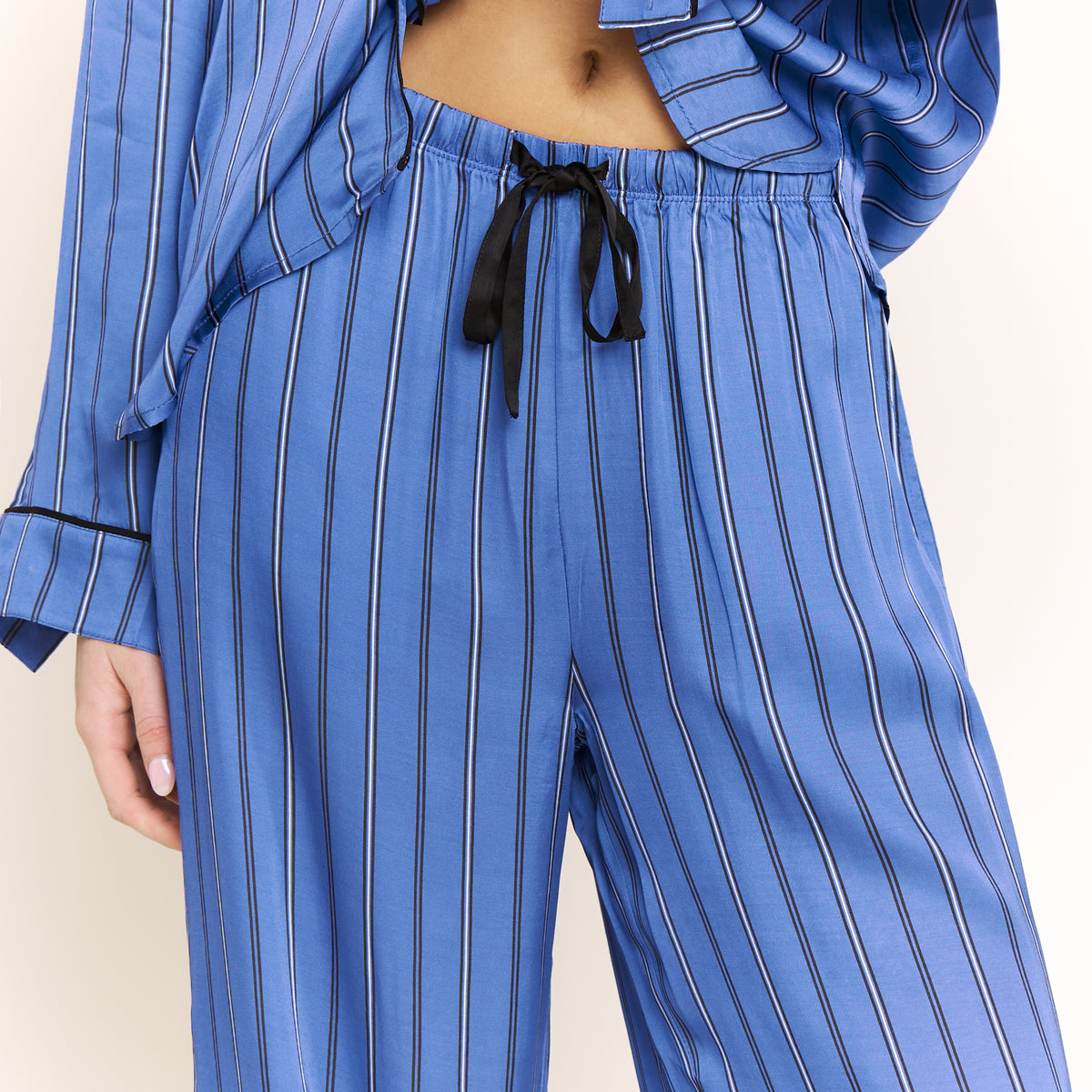 Lunar Luxe Long Sleeve PJ Set in Cobalt Pin Stripe - -