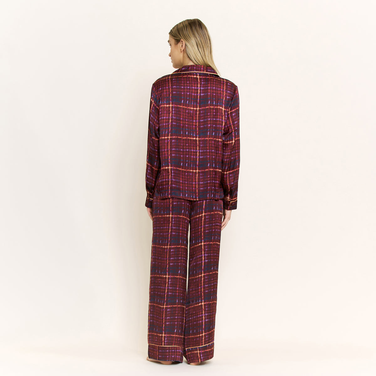 Lunar Luxe Long Sleeve PJ Set in Rich Burgundy Plaid - -