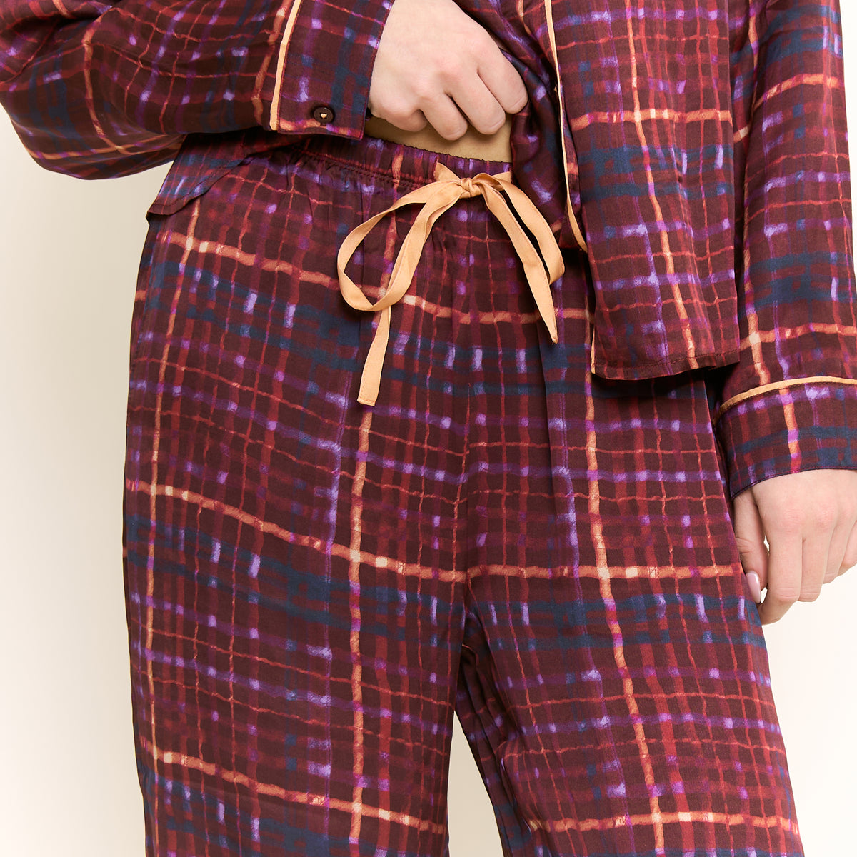 Lunar Luxe Long Sleeve PJ Set in Rich Burgundy Plaid - -