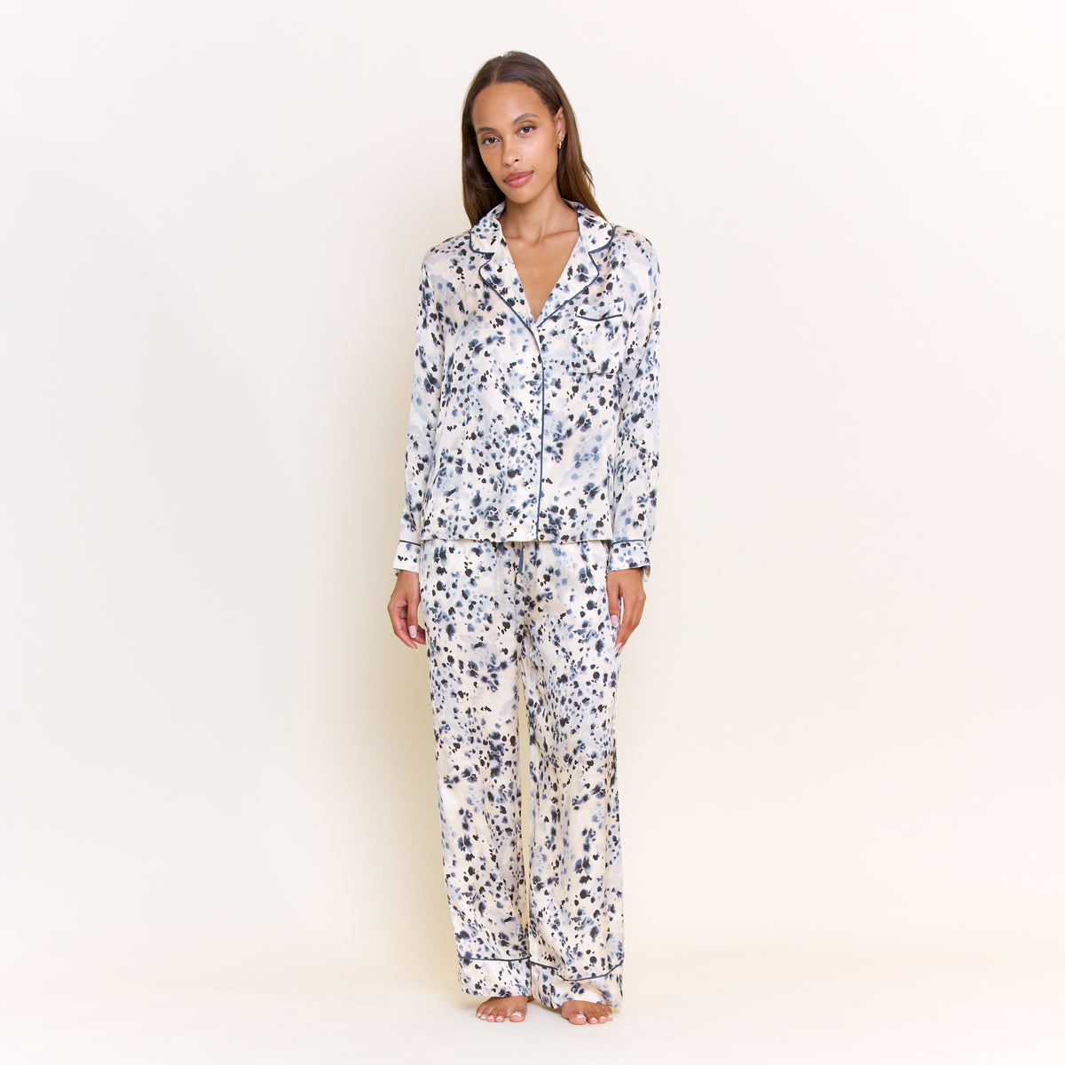 Lunar Luxe Long Sleeve PJ Set in Steel Painted Leopard - -