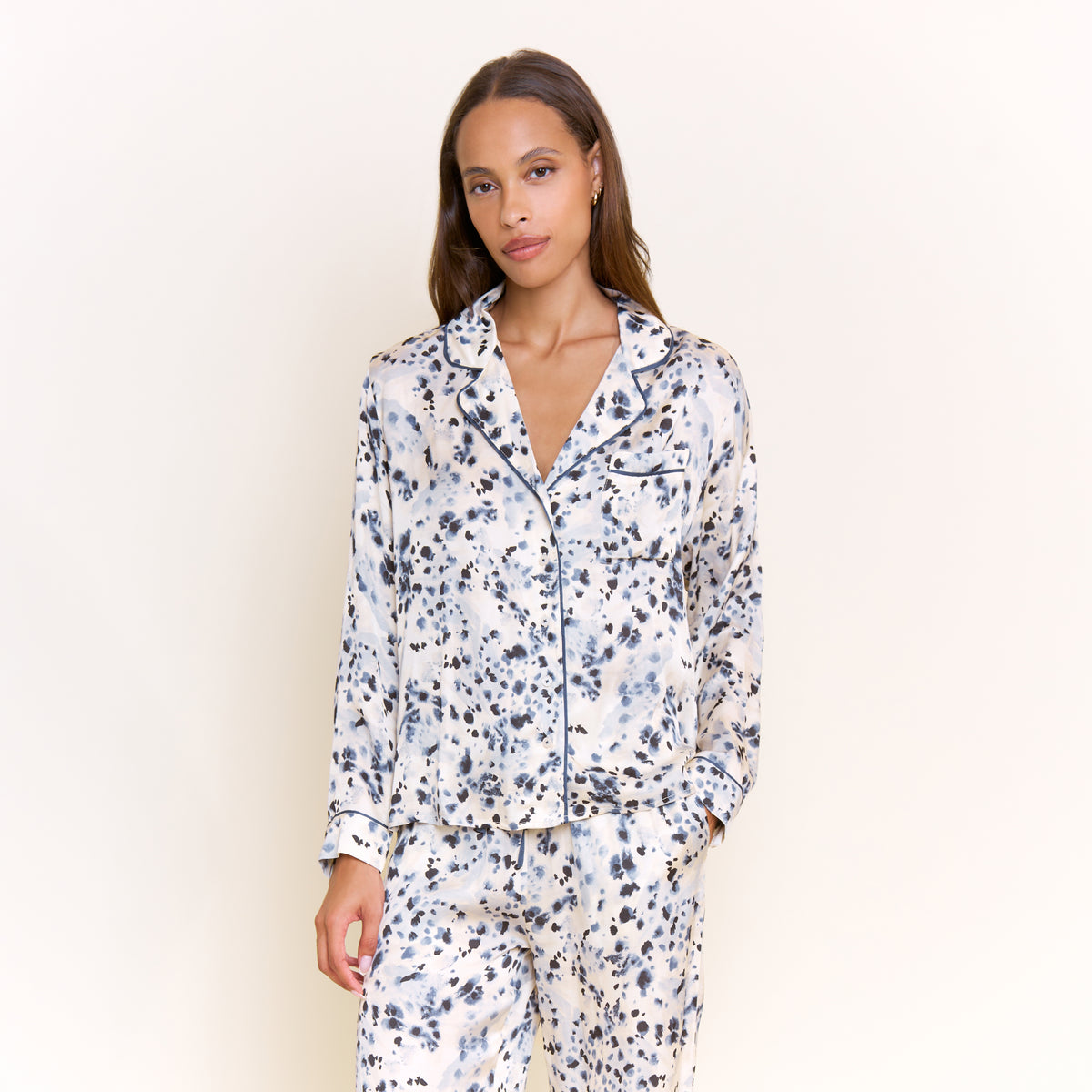 Lunar Luxe Long Sleeve PJ Set in Steel Painted Leopard - -