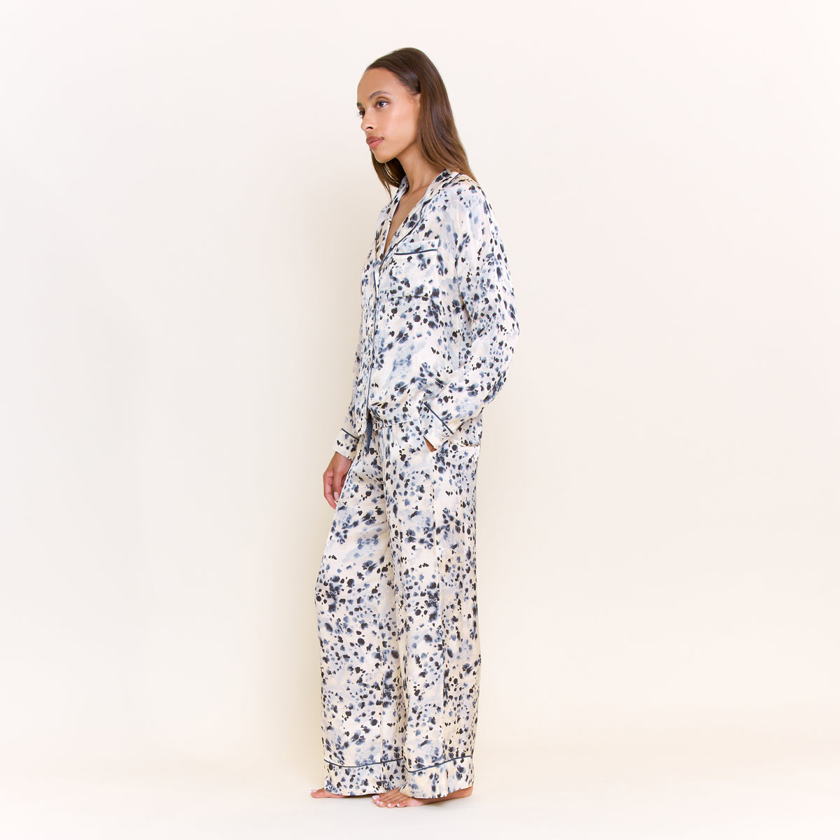 Lunar Luxe Long Sleeve PJ Set in Steel Painted Leopard - -