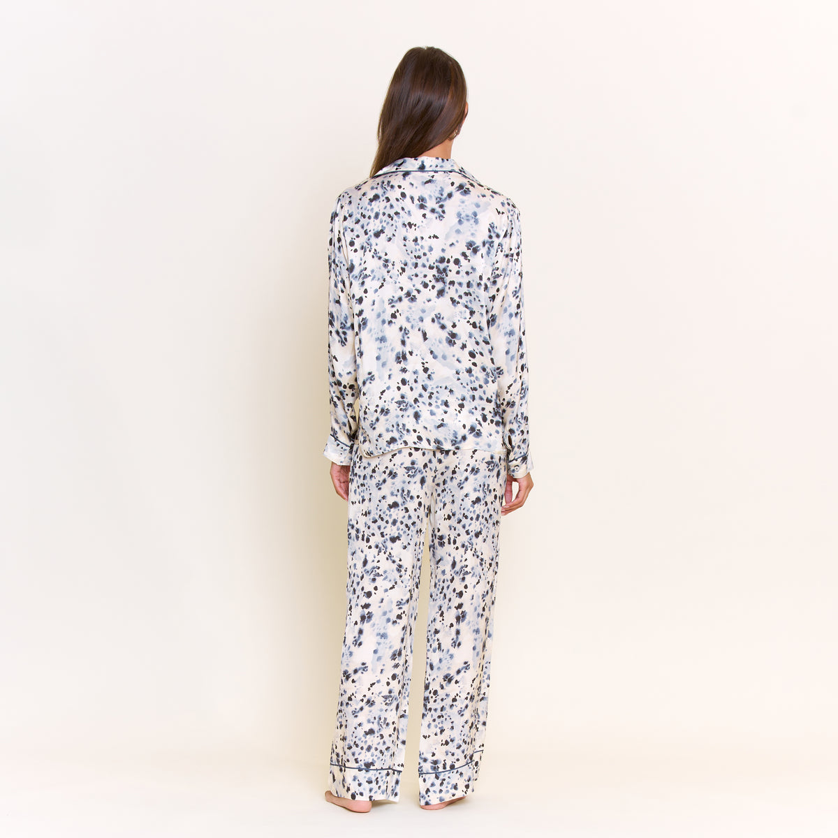 Lunar Luxe Long Sleeve PJ Set in Steel Painted Leopard - -