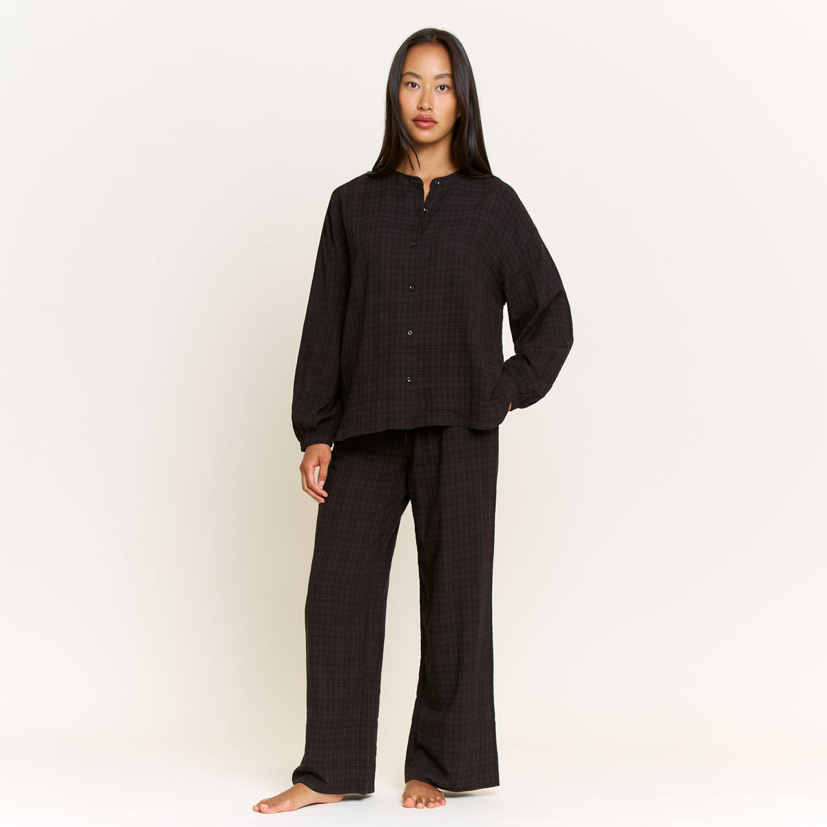Good Life Long Sleeve Pant Set in Boulder Grey Plaid - -