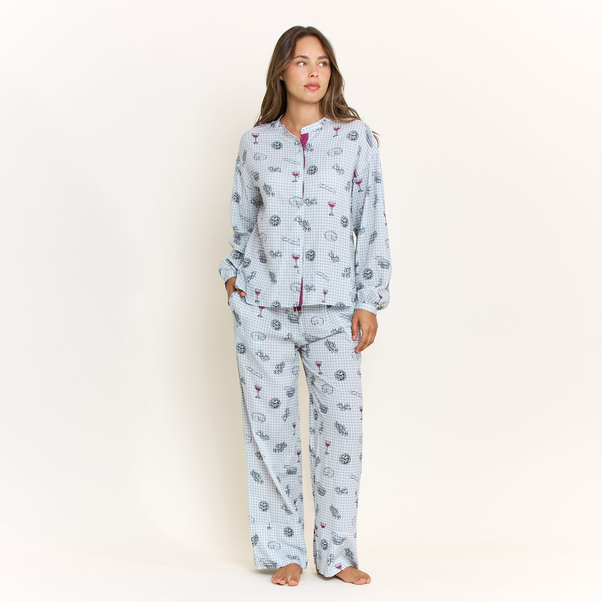 Good Life Long Sleeve Pant Set in Cool Blue Picnic - -