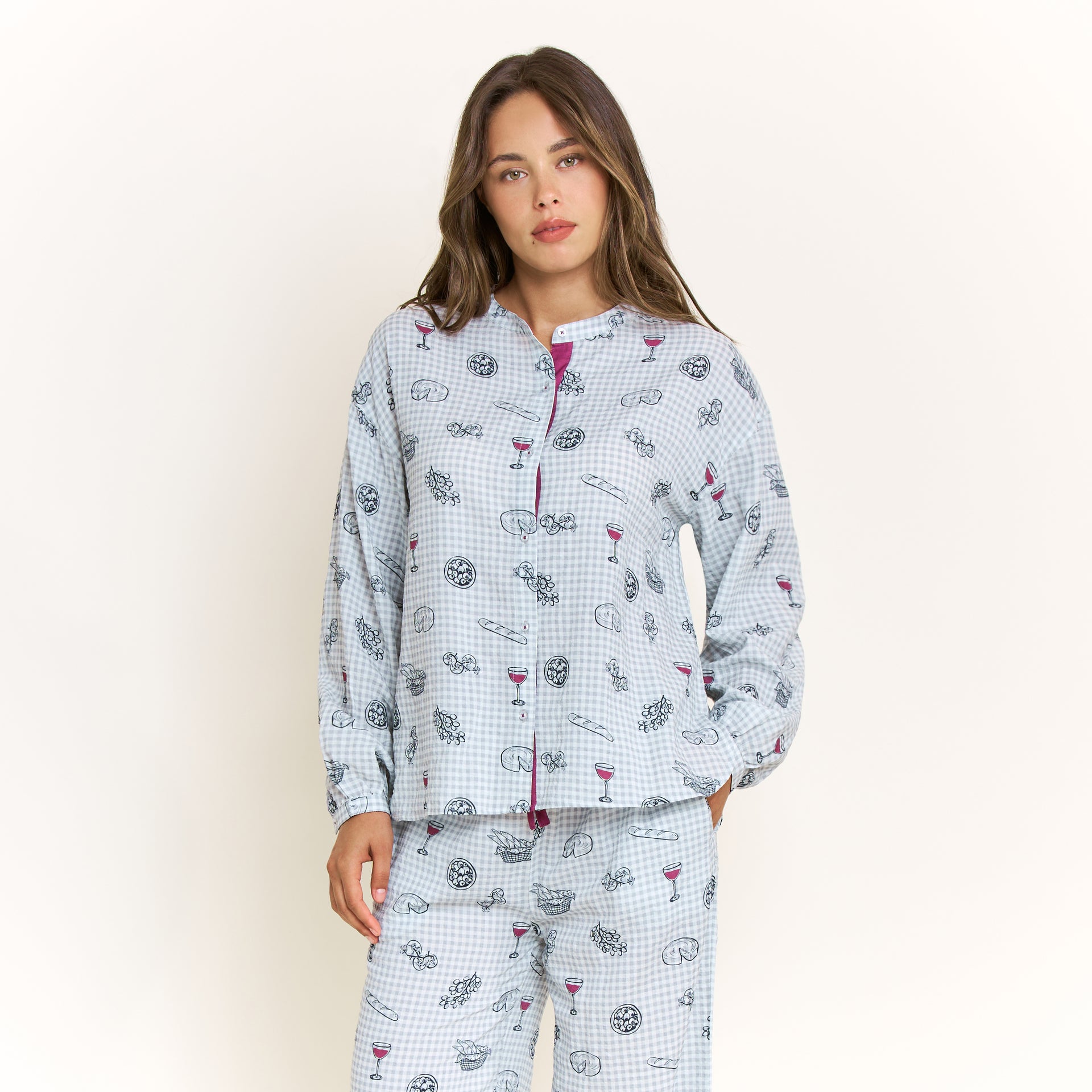 Good Life Long Sleeve Pant Set in Cool Blue Picnic - -