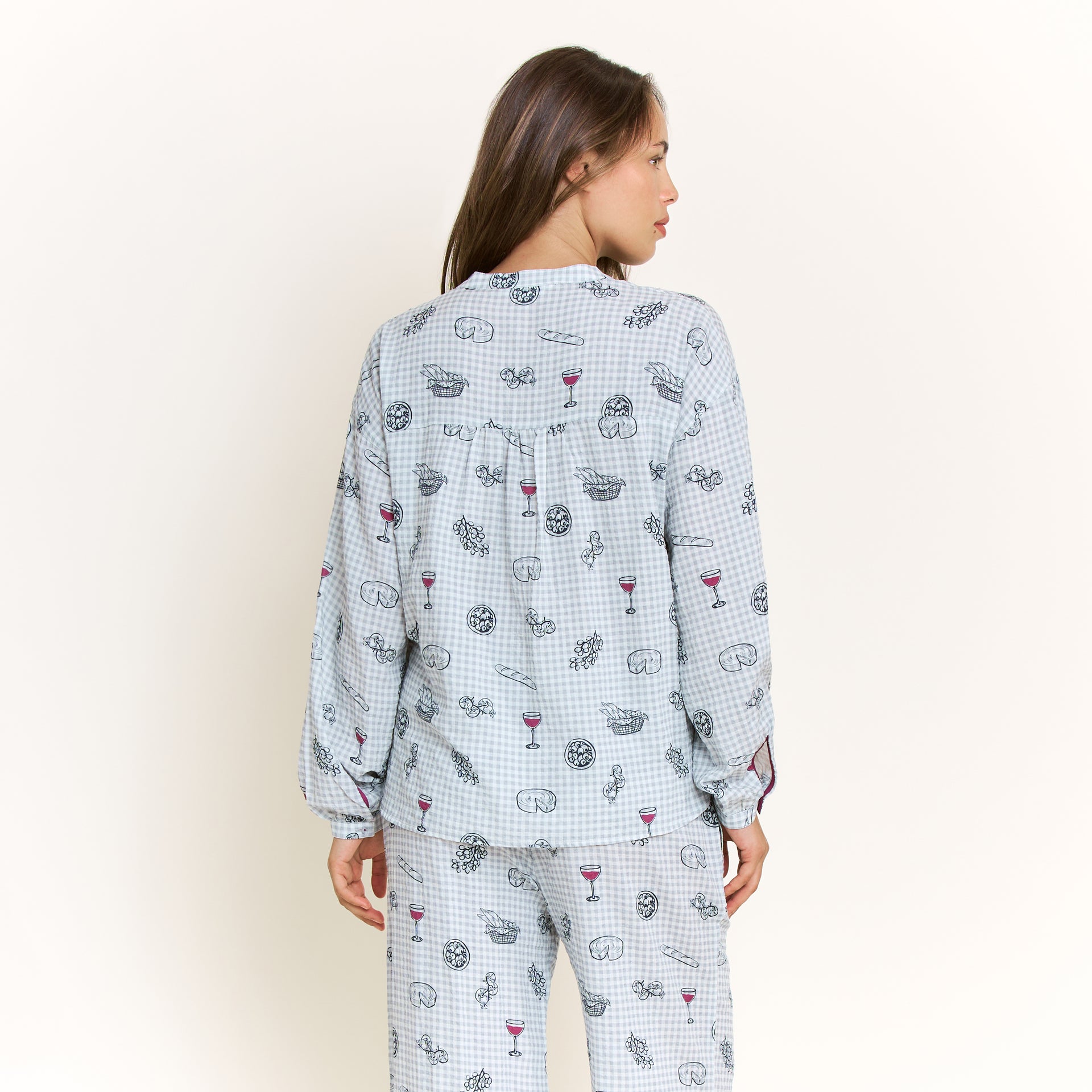 Good Life Long Sleeve Pant Set in Cool Blue Picnic - -
