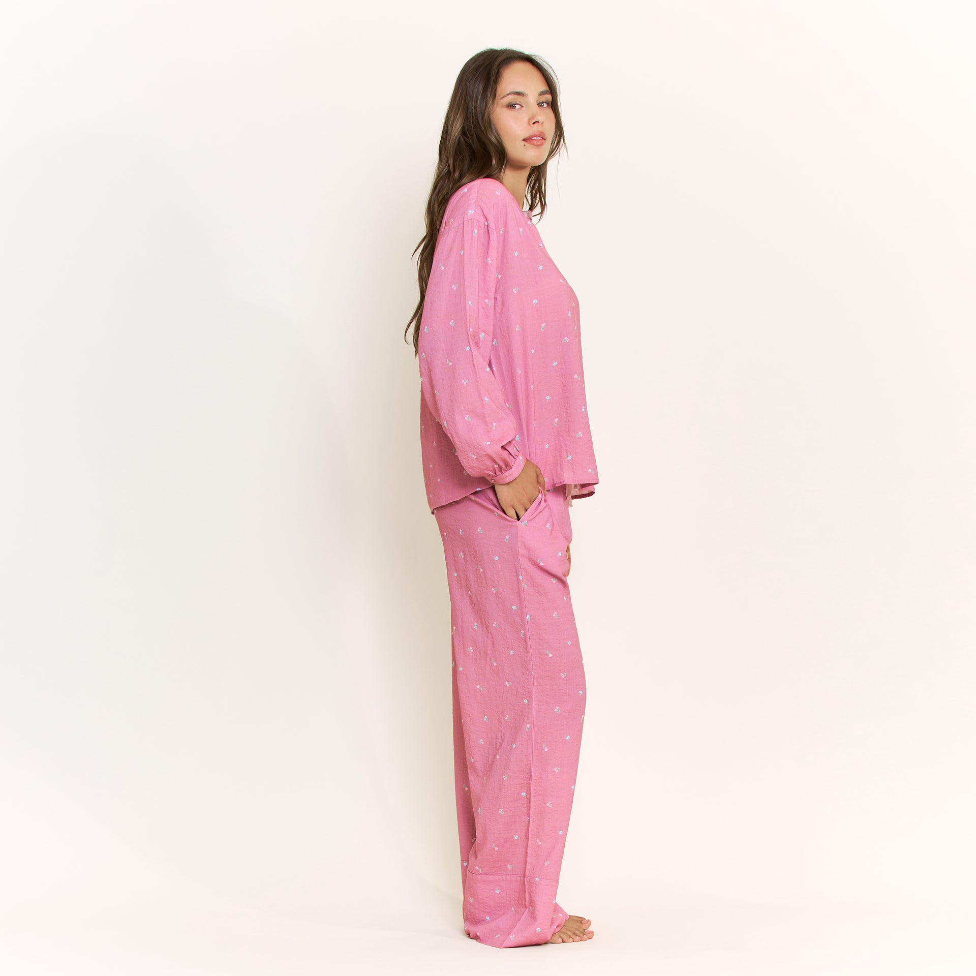Good Life Long Sleeve Pant Set in Rosy Meadow Ditsy - -