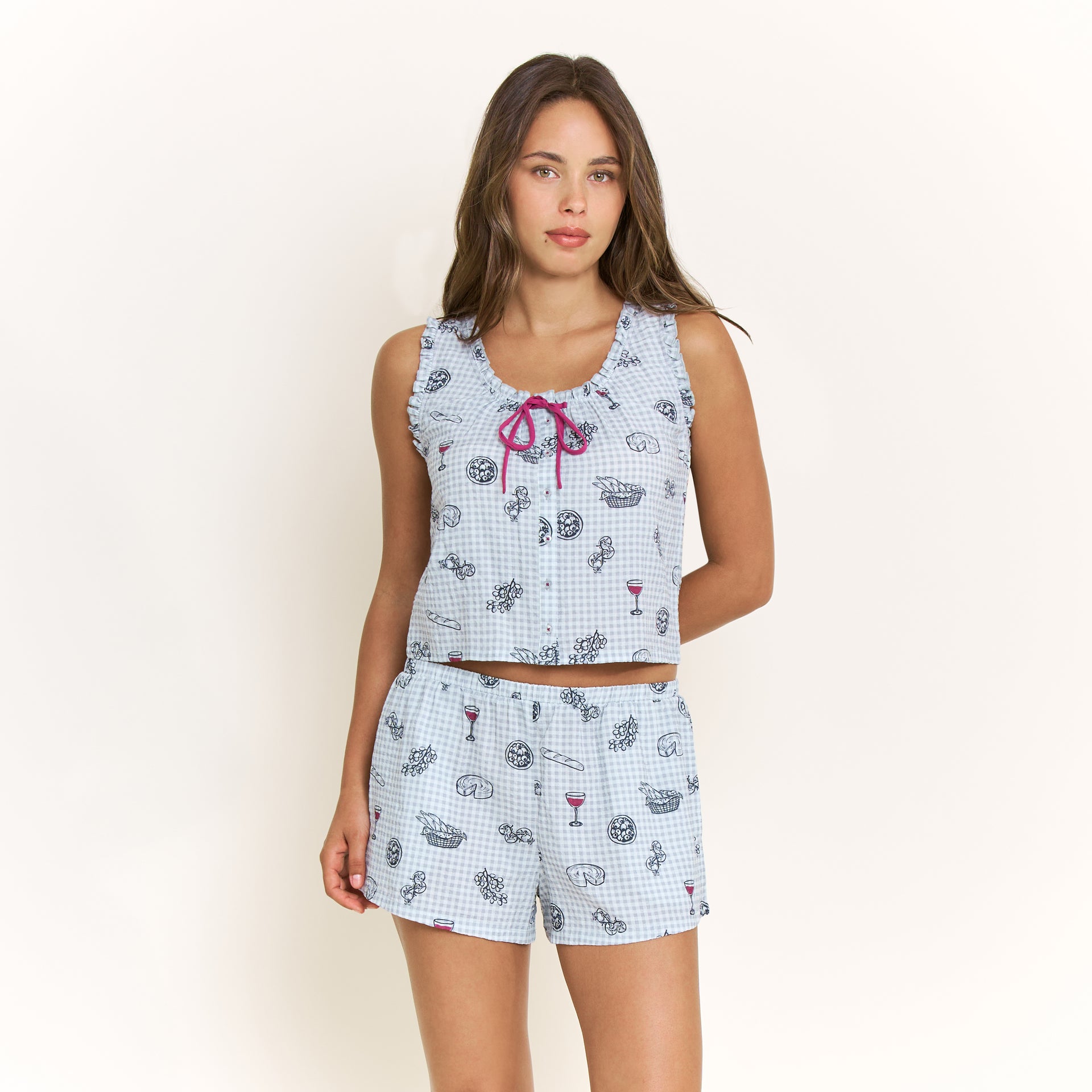 Good Life Tank Shortie Set in Cool Blue Picnic - -