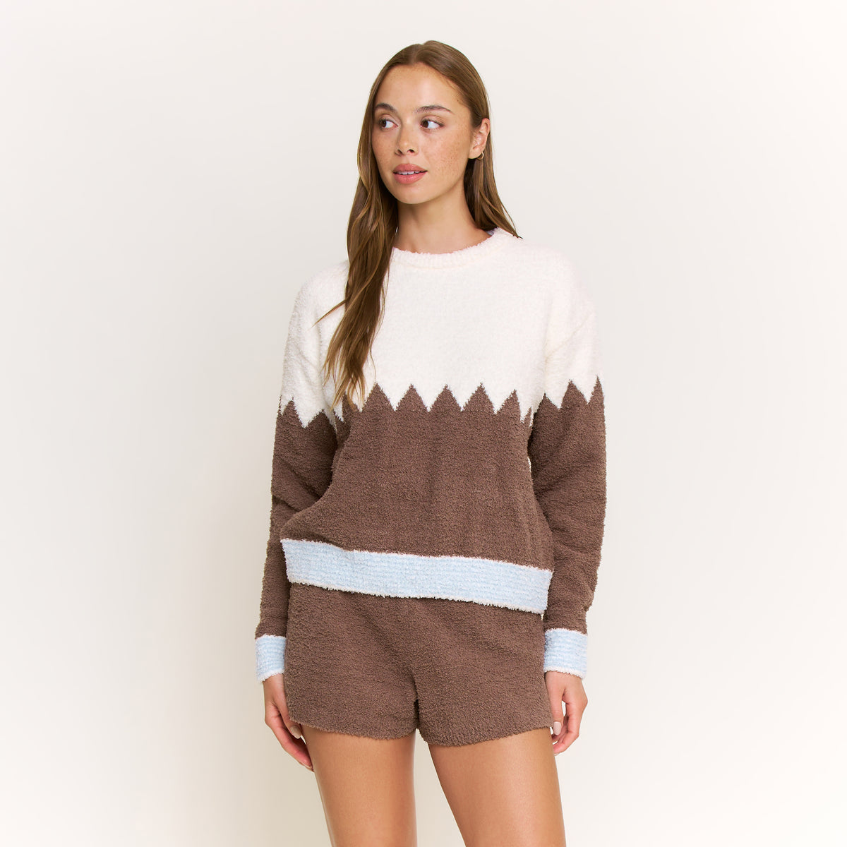 Ready to Unwind Sweater in Café Chevron - -