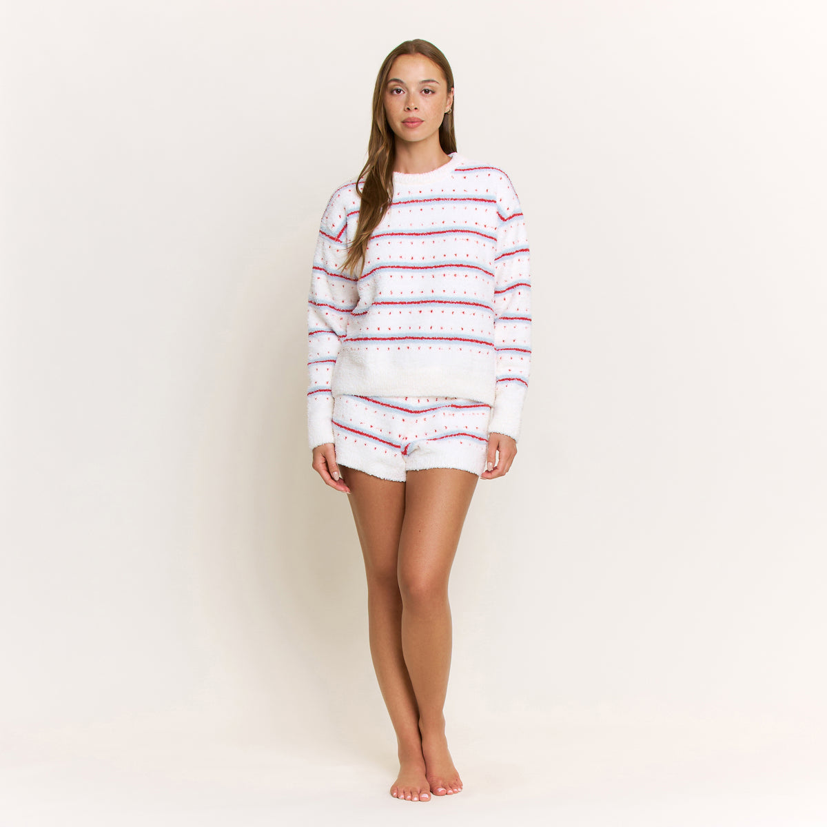 Ready to Unwind Short in Cream Stripe Fair Isle - -