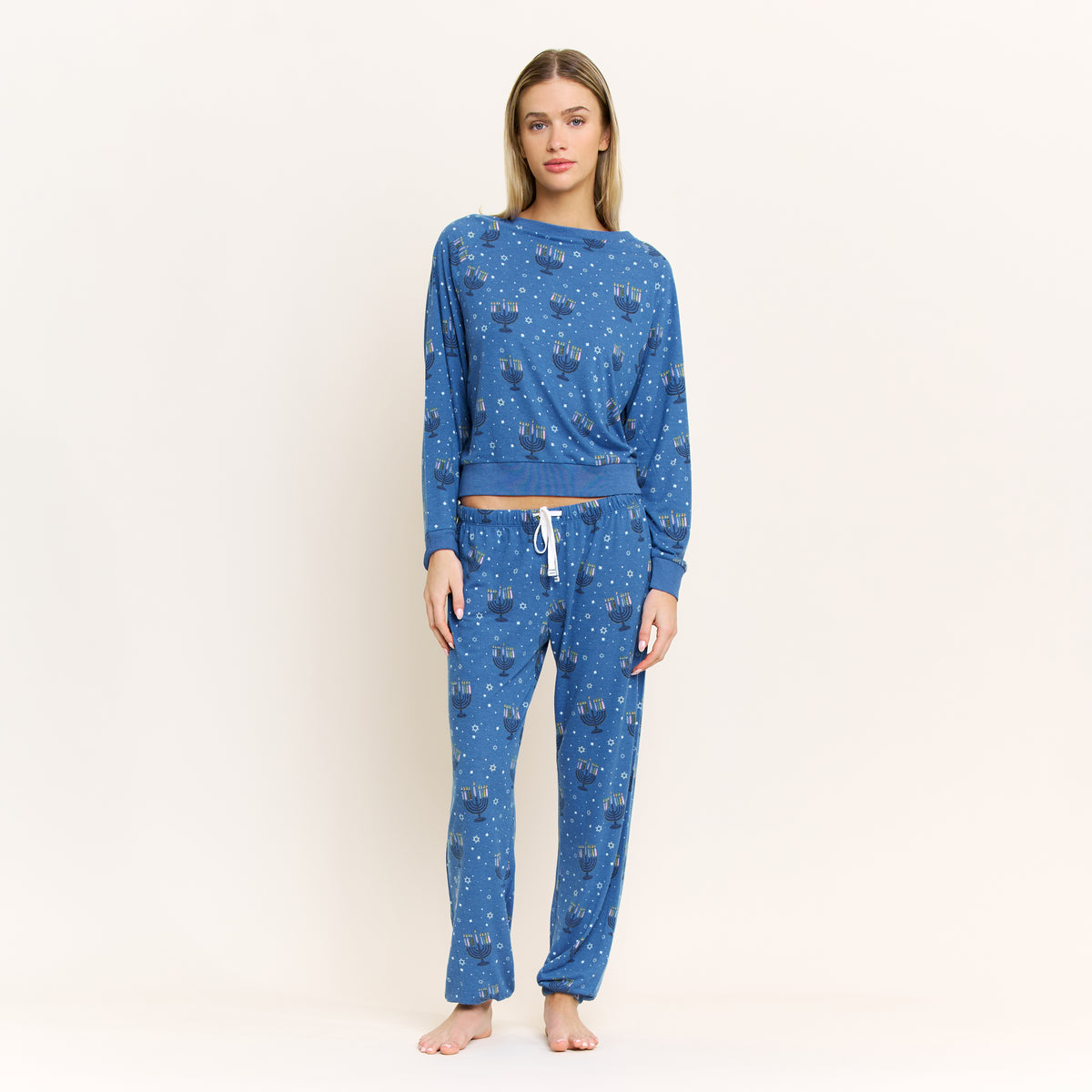 Star Seeker Long Set in Cerulean Menorahs - Sleepwear & Loungewear -