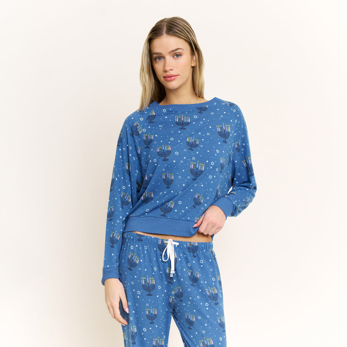 Star Seeker Long Set in Cerulean Menorahs - Sleepwear & Loungewear -
