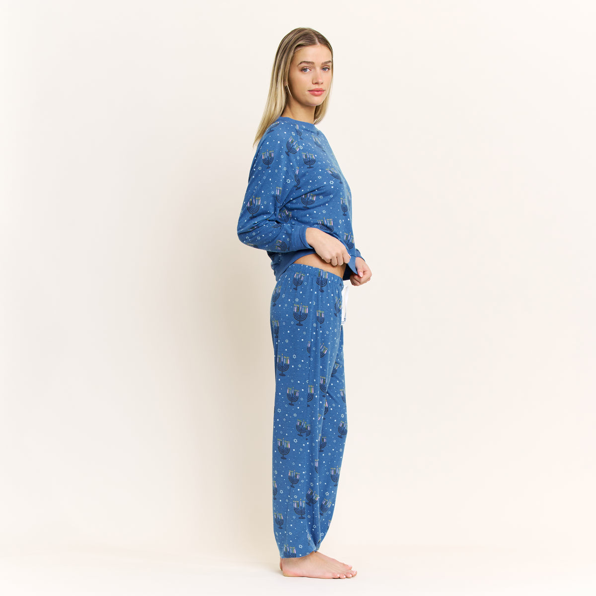 Star Seeker Long Set in Cerulean Menorahs - Sleepwear & Loungewear -