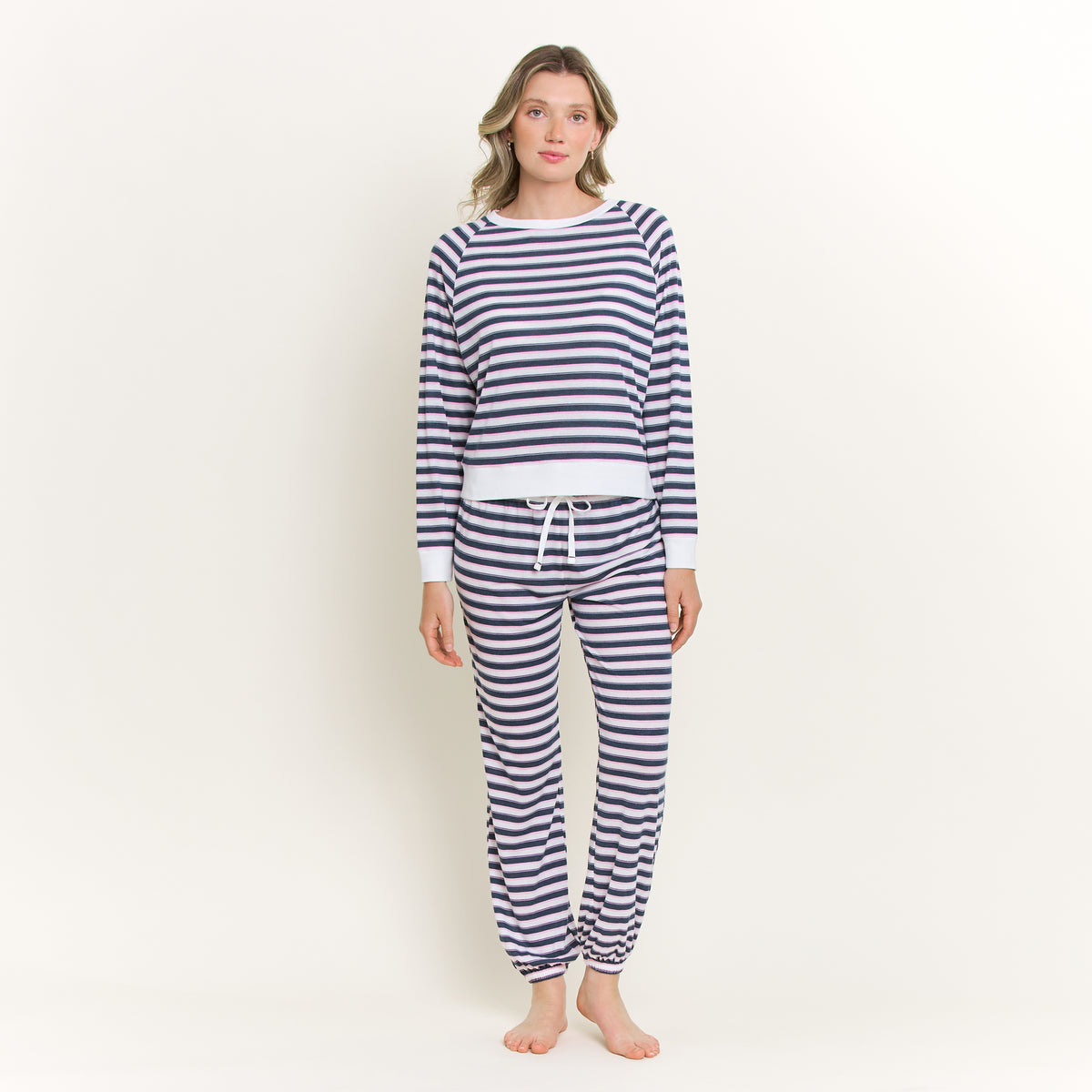 Star Seeker Long Set in Navy Collegiate Stripe - -