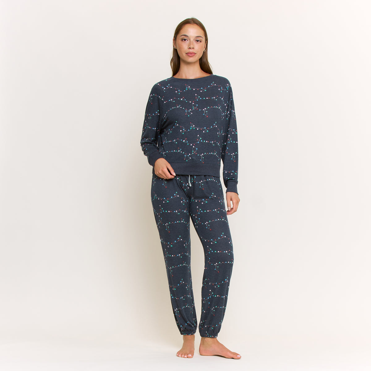 Star Seeker Long Set in Navy Festive Lights - Sleepwear & Loungewear -