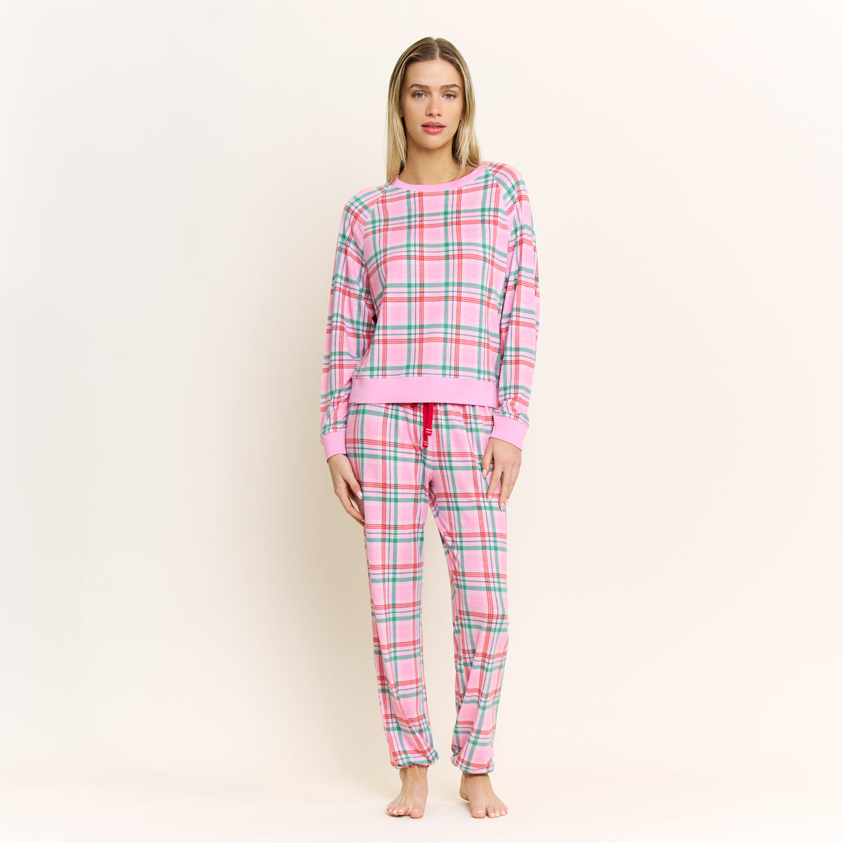 Star Seeker Long Set in Pink Frosting Plaid - Sleepwear & Loungewear -