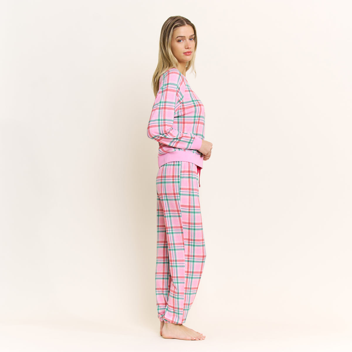 Star Seeker Long Set in Pink Frosting Plaid - Sleepwear & Loungewear -