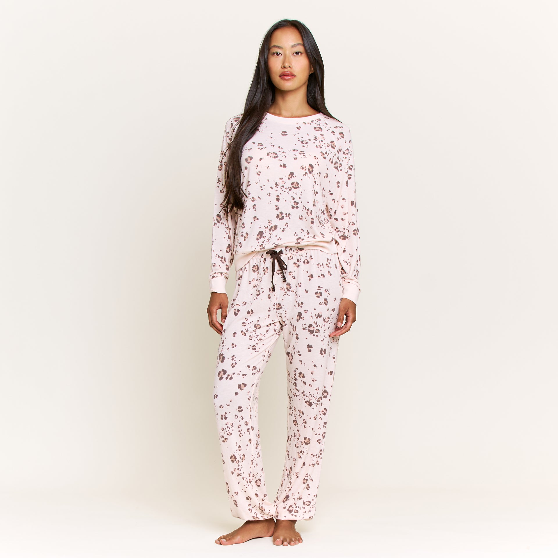 Star Seeker Long Set in Powdery Peach Leopard - Sleepwear & Loungewear -