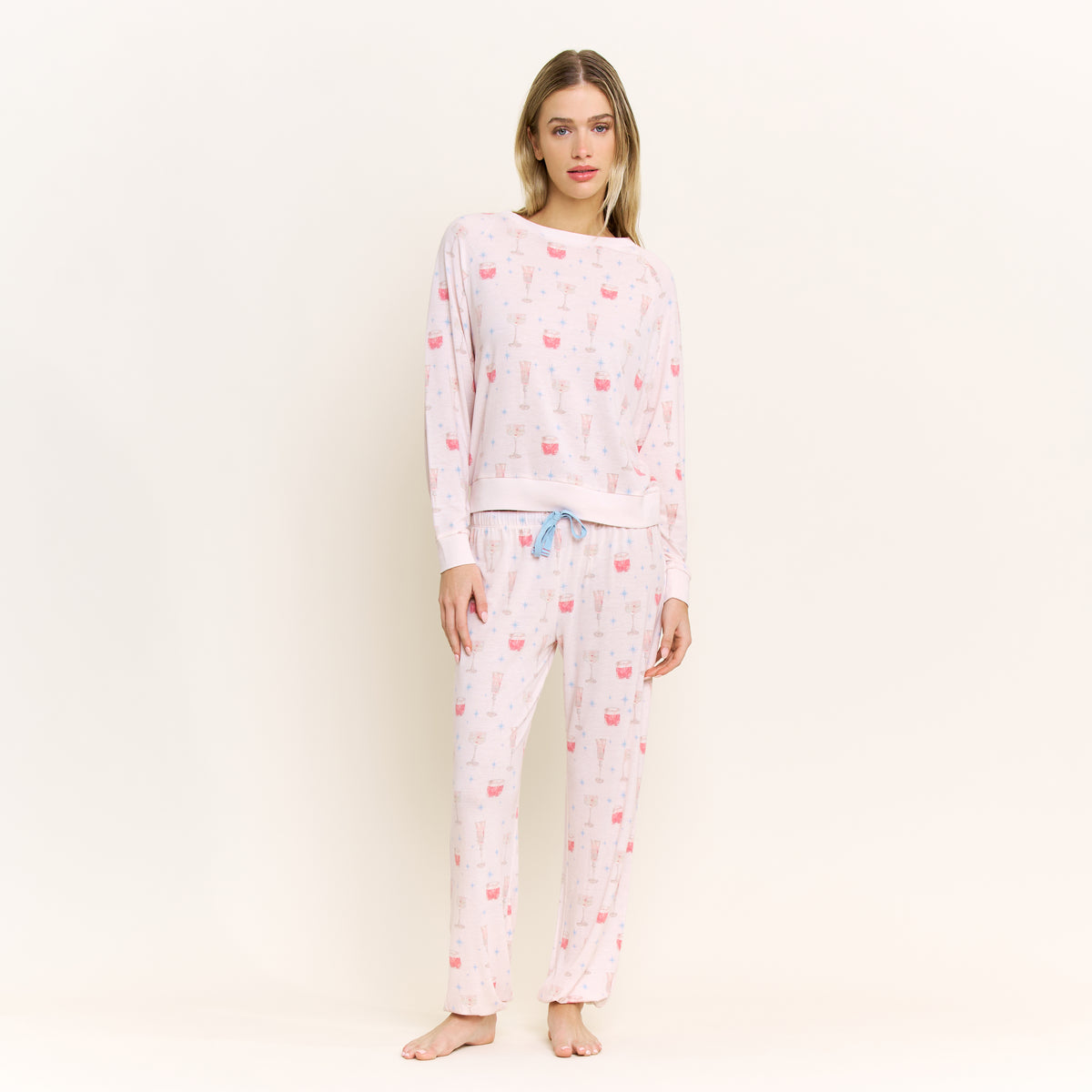 Star Seeker Long Set in Soft Pink Vintage Drinks - Sleepwear & Loungewear -