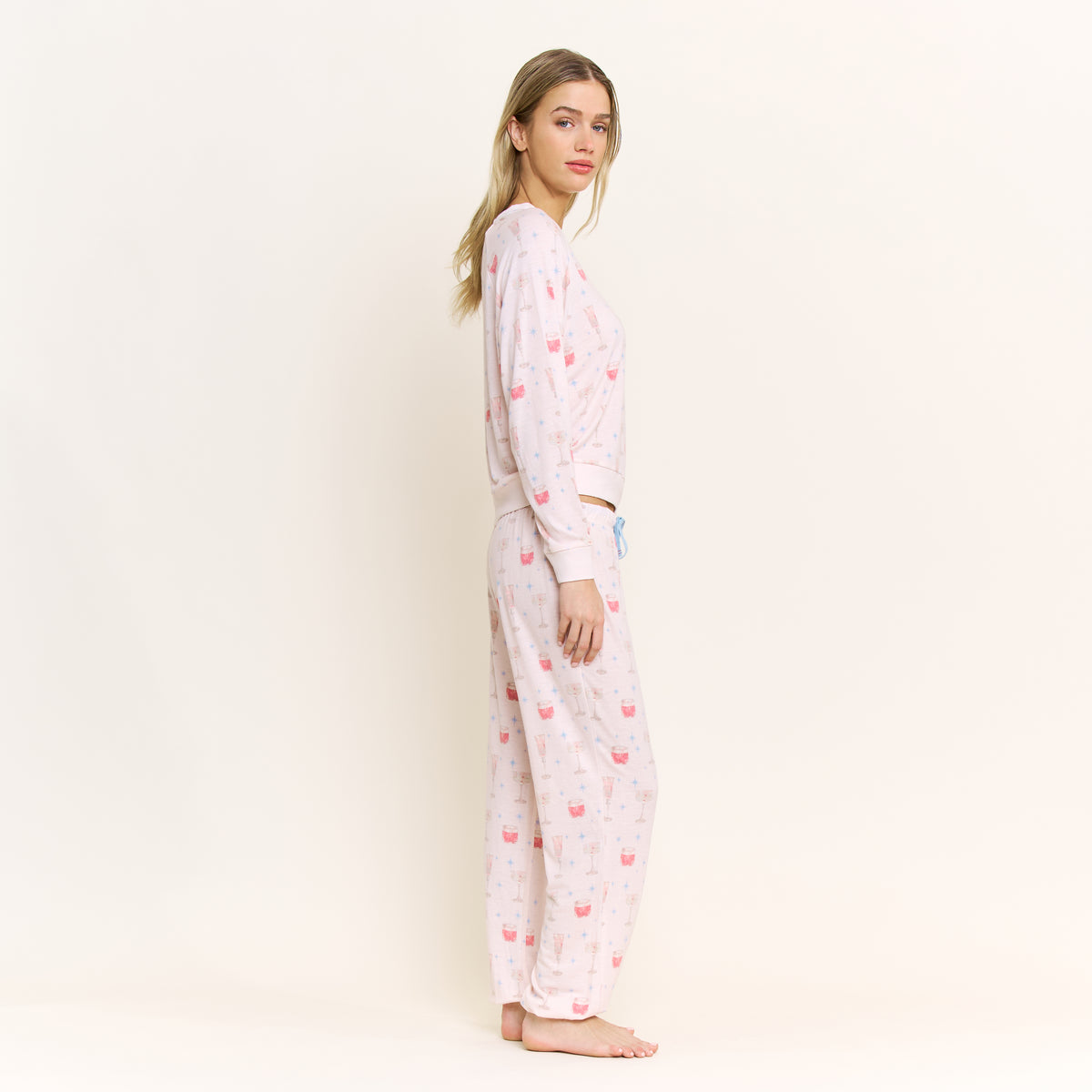 Star Seeker Long Set in Soft Pink Vintage Drinks - Sleepwear & Loungewear -