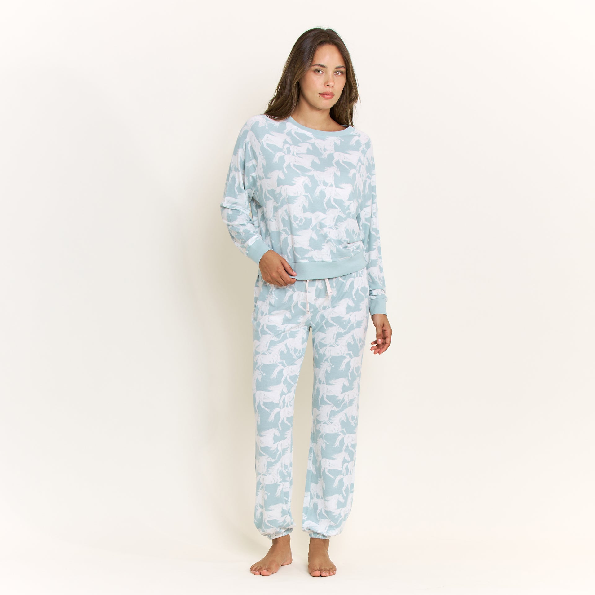 Star Seeker Long Set in Whisper Mint Horses - Sleepwear & Loungewear -