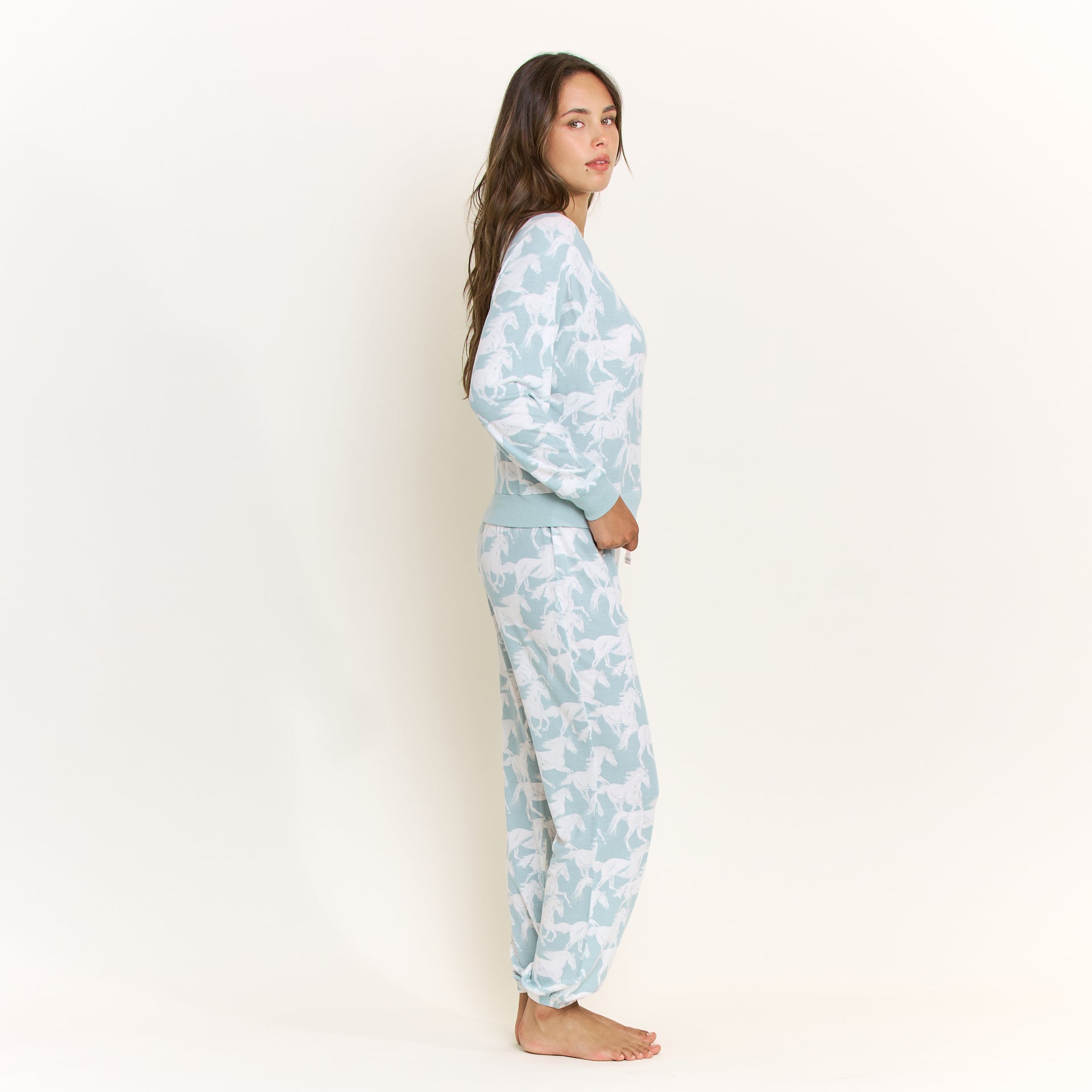 Star Seeker Long Set in Whisper Mint Horses - Sleepwear & Loungewear -