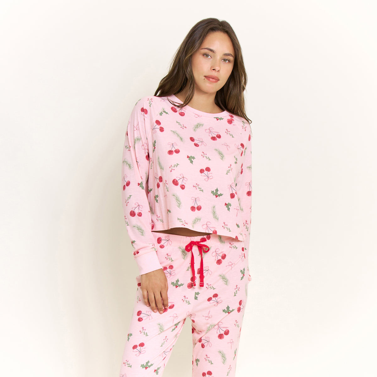 Star Seeker Long Cuff Set in Powder Pink Cherries - Sleepwear & Loungewear -