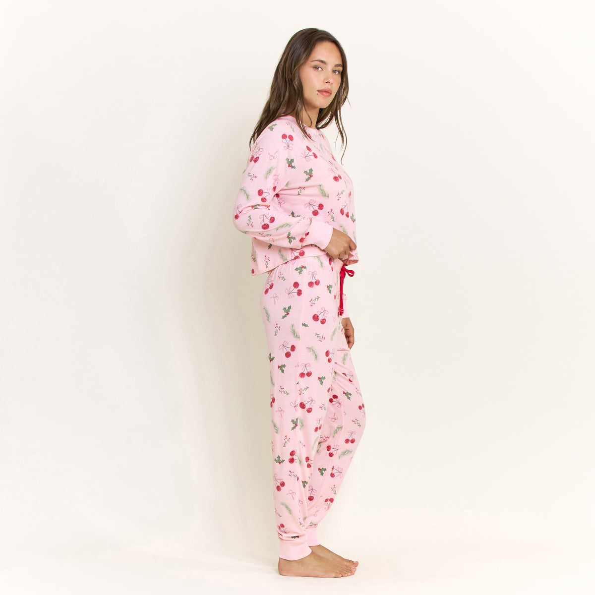 Star Seeker Long Cuff Set in Powder Pink Cherries - Sleepwear & Loungewear -