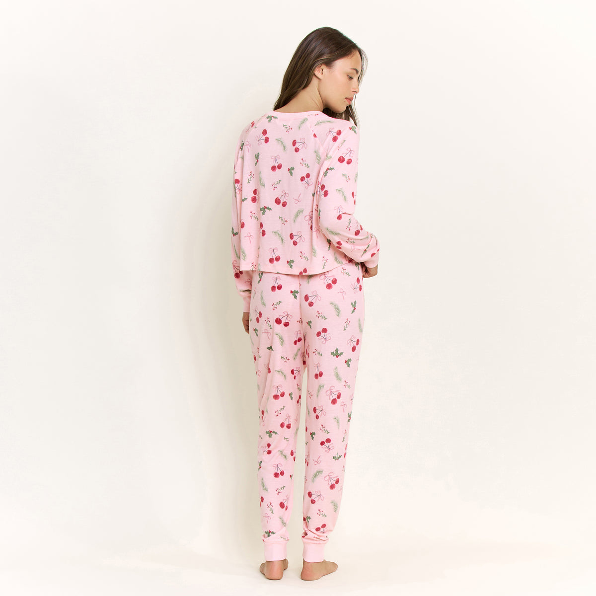 Star Seeker Long Cuff Set in Powder Pink Cherries - Sleepwear & Loungewear -