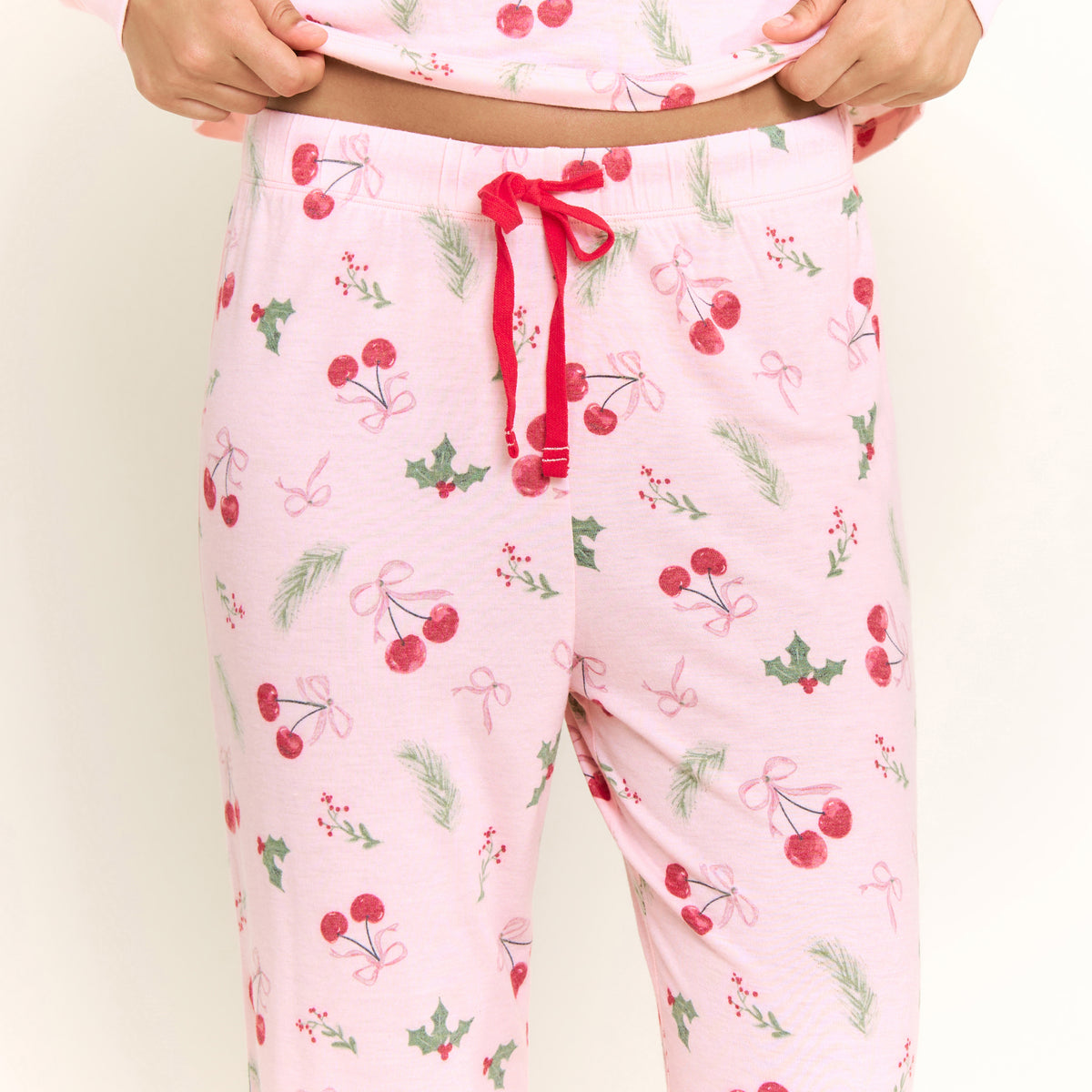 Star Seeker Long Cuff Set in Powder Pink Cherries - Sleepwear & Loungewear -