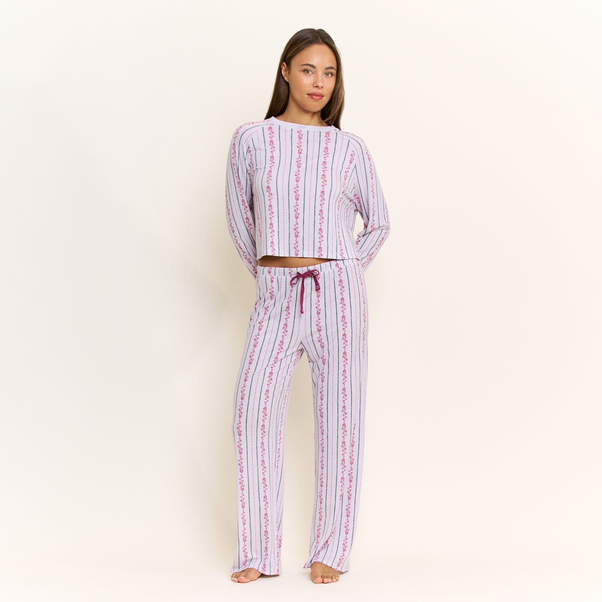 Star Seeker Long Open Set in Lilac Rose Stripe - -